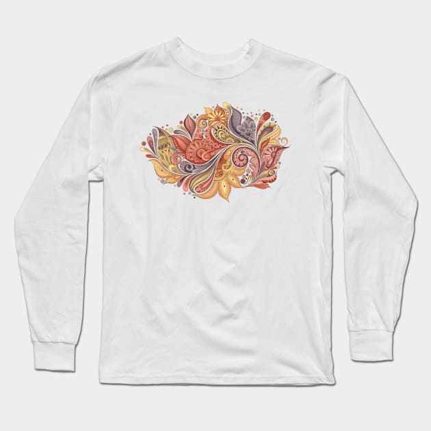 Paisley Garden Indian Style Print on White Long Sleeve T-Shirt by lissantee